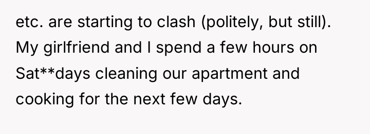 etc. are starting to clash (politely, but still). My girlfriend...