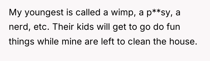 My youngest is called a wimp, a p**sy, a nerd,...