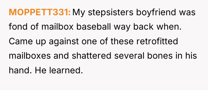 MOPPETT331 My stepsisters boyfriend was fond of mailbox baseball way...