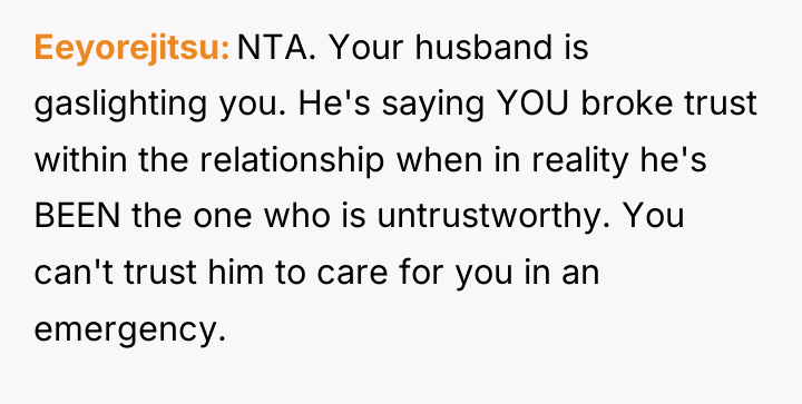 Eeyorejitsu NTA. Your husband is gaslighting you. He's saying YOU...