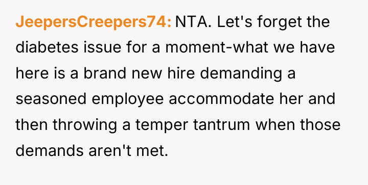 JeepersCreepers74 NTA. Let's forget the diabetes issue for a moment-what...