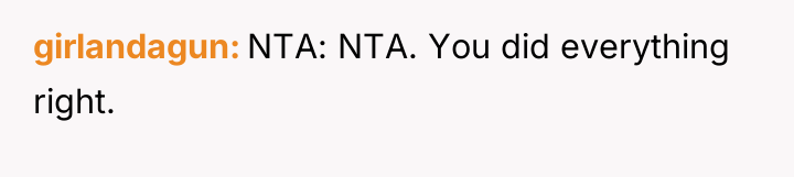 girlandagun NTA: NTA. You did everything right.