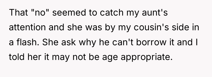 That "no" seemed to catch my aunt's attention and she...