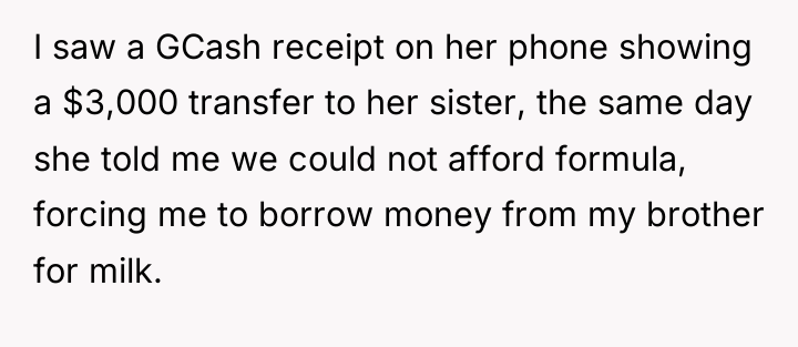 I saw a GCash receipt on her phone showing a...