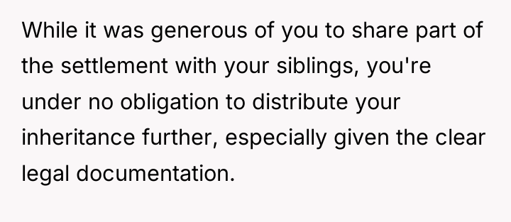 While it was generous of you to share part of...