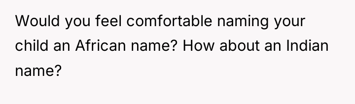 Would you feel comfortable naming your child an African name?...