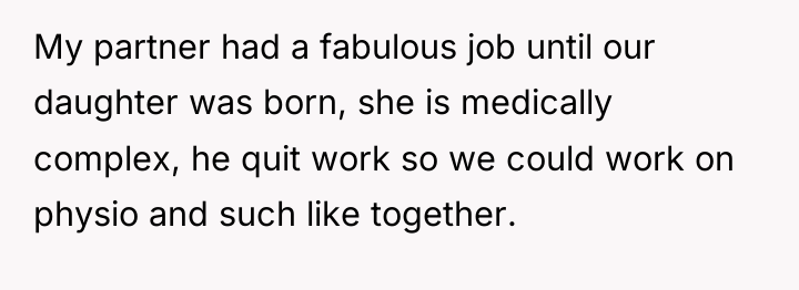 My partner had a fabulous job until our daughter was...
