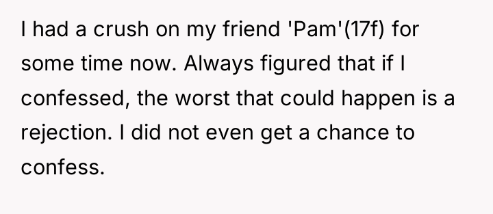 I had a crush on my friend 'Pam'(17f) for some...