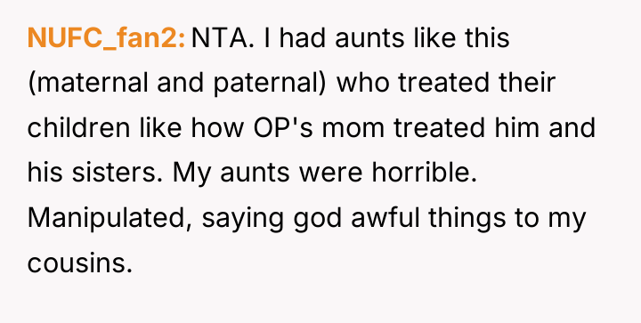 NUFC_fan2 NTA. I had aunts like this (maternal and paternal)...