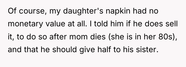 Of course, my daughter's napkin had no monetary value at...