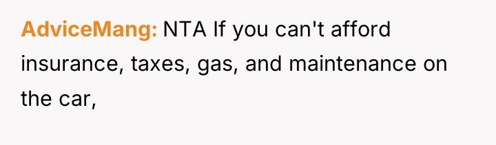 AdviceMang NTA If you can't afford insurance, taxes, gas, and...