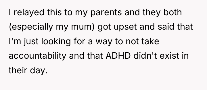 I relayed this to my parents and they both (especially...
