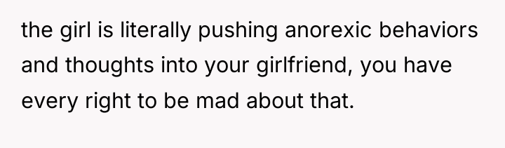 the girl is literally pushing anorexic behaviors and thoughts into...