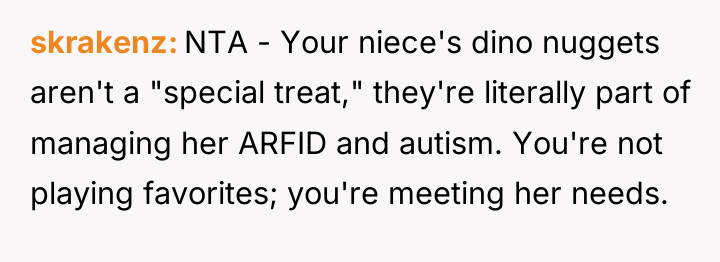 skrakenz NTA - Your niece's dino nuggets aren't a "special...