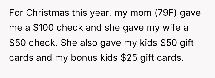 For Christmas this year, my mom (79F) gave me a...