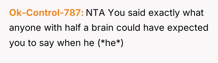 Ok-Control-787 NTA You said exactly what anyone with half a...