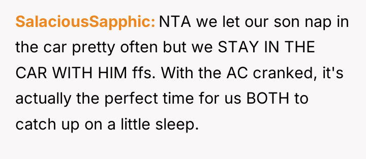 SalaciousSapphic NTA we let our son nap in the car...