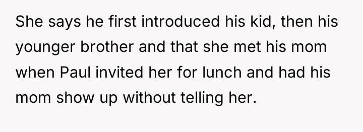 She says he first introduced his kid, then his younger...