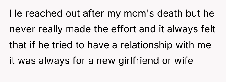 He reached out after my mom's death but he never...