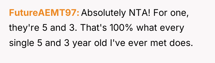 FutureAEMT97 Absolutely NTA! For one, they're 5 and 3. That's...