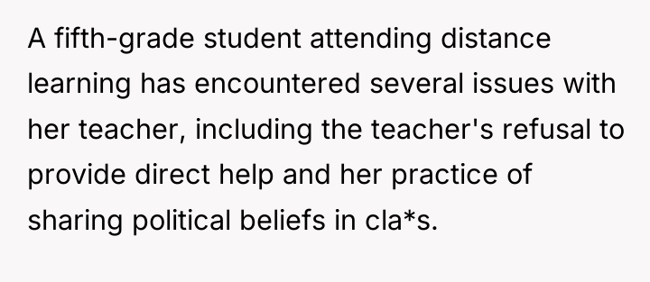 A fifth-grade student attending distance learning has encountered several issues...