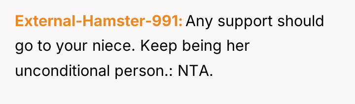 External-Hamster-991 Any support should go to your niece. Keep being...