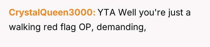CrystalQueen3000 YTA Well you're just a walking red flag OP,...