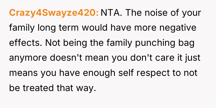 Crazy4Swayze420 NTA. The noise of your family long term would...