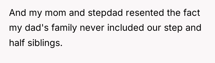 And my mom and stepdad resented the fact my dad's...