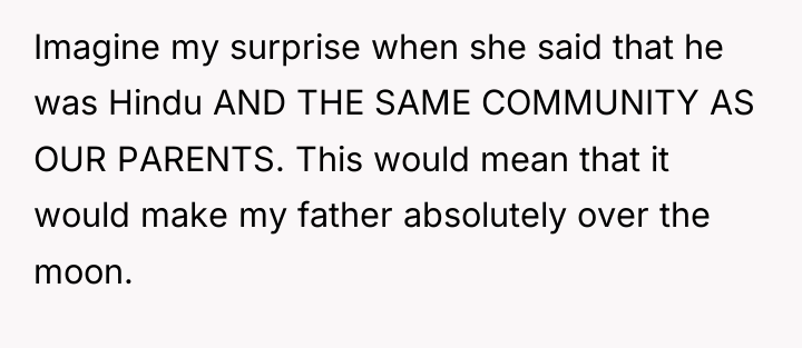 Imagine my surprise when she said that he was Hindu...