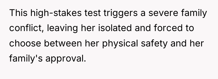 This high-stakes test triggers a severe family conflict, leaving her...
