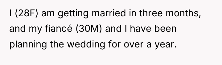 I (28F) am getting married in three months, and my...