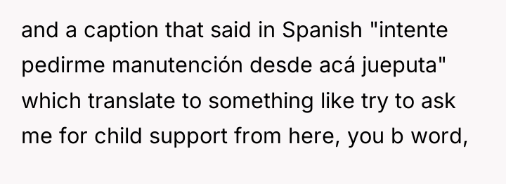 and a caption that said in Spanish "intente pedirme manutención...