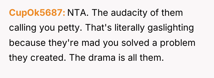 CupOk5687 NTA. The audacity of them calling you petty. That's...