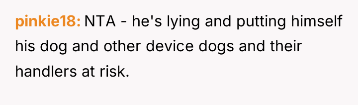 pinkie18 NTA - he's lying and putting himself his dog...