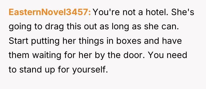EasternNovel3457 You're not a hotel. She's going to drag this...