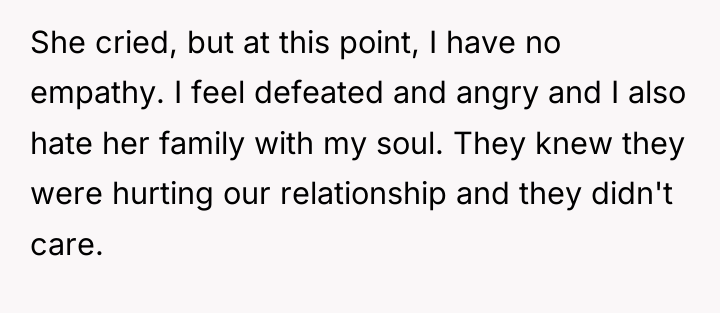 She cried, but at this point, I have no empathy....