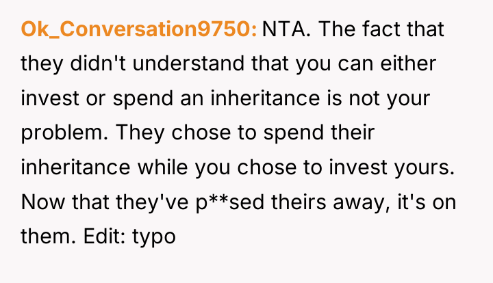 Ok_Conversation9750 NTA. The fact that they didn't understand that you...