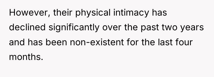 However, their physical intimacy has declined significantly over the past...