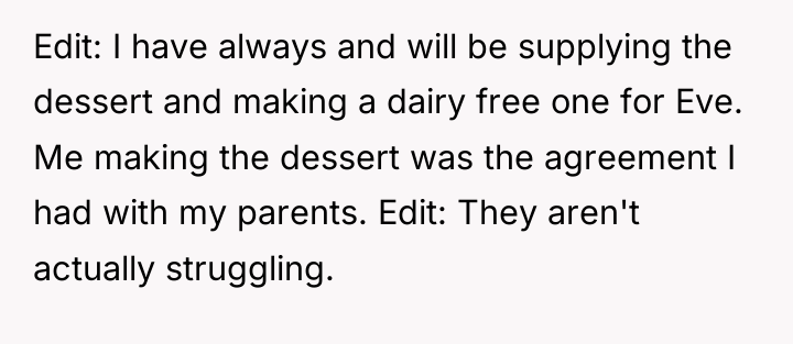 Edit: I have always and will be supplying the dessert...