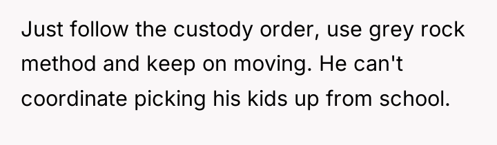 Just follow the custody order, use grey rock method and...