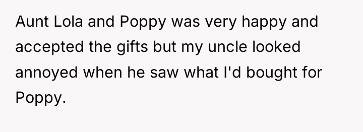 Aunt Lola and Poppy was very happy and accepted the...