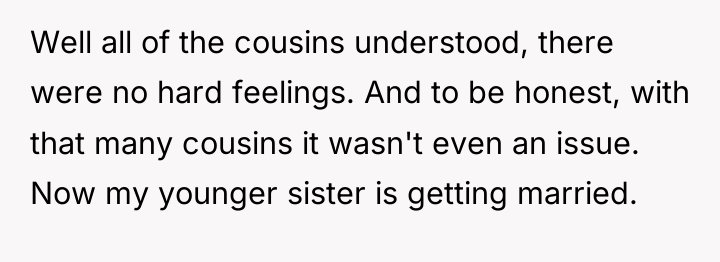 Well all of the cousins understood, there were no hard...