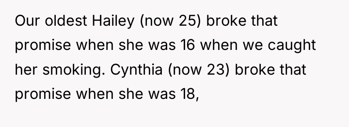 Our oldest Hailey (now 25) broke that promise when she...