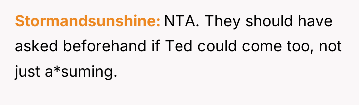 Stormandsunshine NTA. They should have asked beforehand if Ted could...