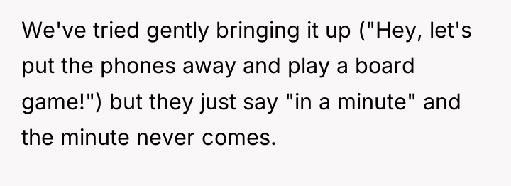 We've tried gently bringing it up ("Hey, let's put the...