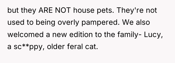 but they ARE NOT house pets. They're not used to...