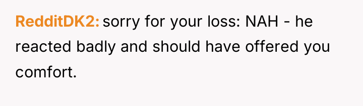 RedditDK2 sorry for your loss: NAH - he reacted badly...