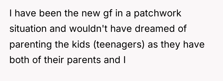 I have been the new gf in a patchwork situation...