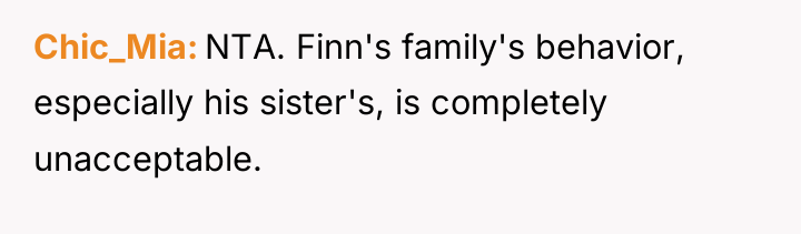 Chic_Mia NTA. Finn's family's behavior, especially his sister's, is completely...